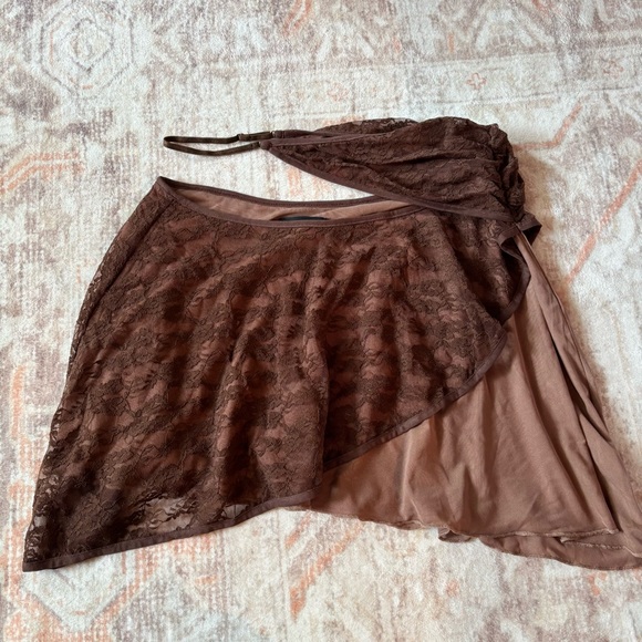 Tiger Mist Brown Lacey Cutout Skirt - Picture 2 of 6